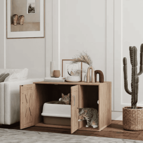 Cat Litter Box Enclosure With Scratching Board, Cat Washroom End Side Table, 31.5 X 19 X 20 Inch, Walnut Brown (Option: Walnut)