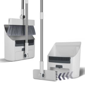 1Set Broom And Dustpan Combo Set With Squeegee Stainless Steel Handle 4 In 1 Upright Standing Broom And Dust Pan For Indoor Outdoor Garage Kitche (Color: White)